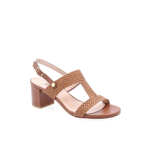 ALBANO - Sandales à talon moyen en cuir tressé - Cognac