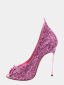Escarpins ouverts à talon en textile pailleté - Rose